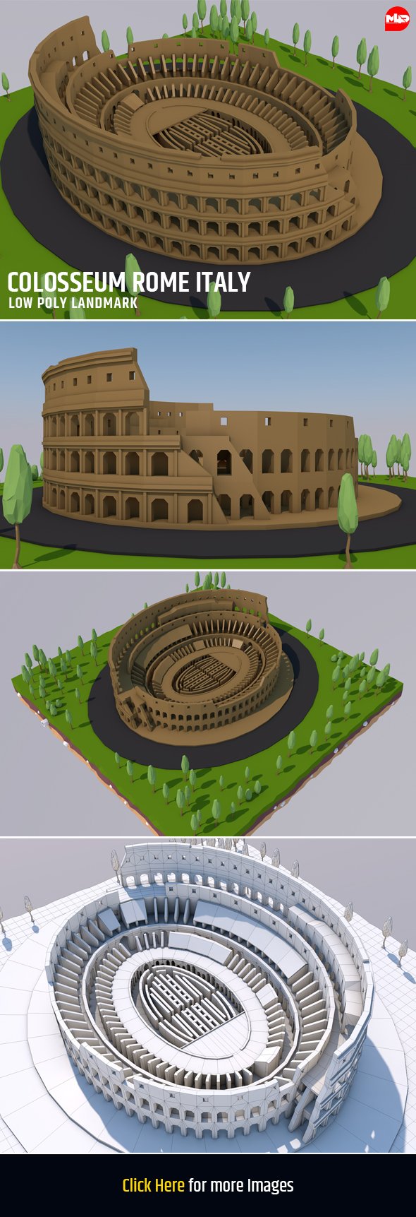 Low Poly Colosseum Rome Italy Landmark - 3DOcean Item for Sale