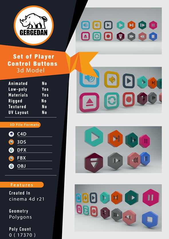 Set of Player Control Buttons by Gergedan | 3DOcean