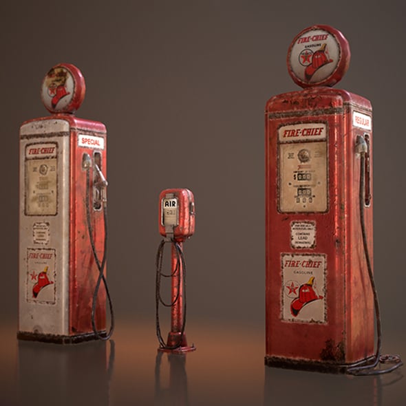 Old Gas And Air Pumps - Low Poly - 3DOcean Item for Sale