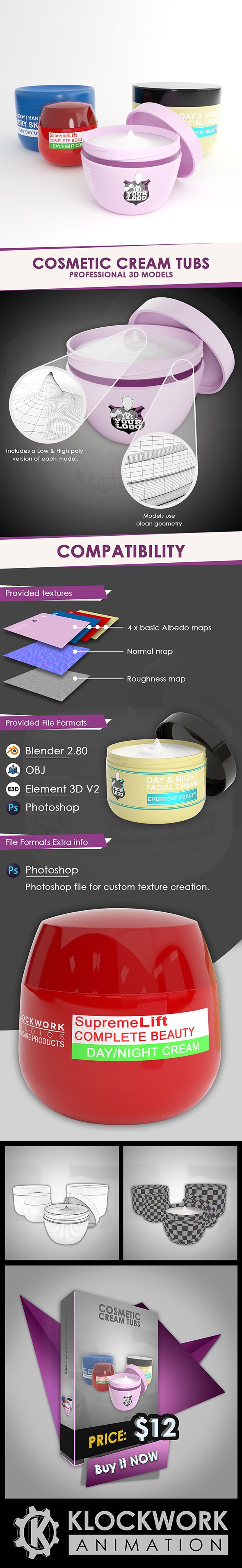 Cosmetic cream tubs - 3DOcean Item for Sale