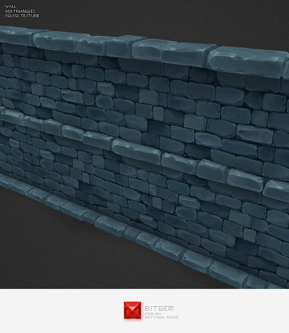 Low Poly Dungeon Stone Wall Segment - 3DOcean Item for Sale