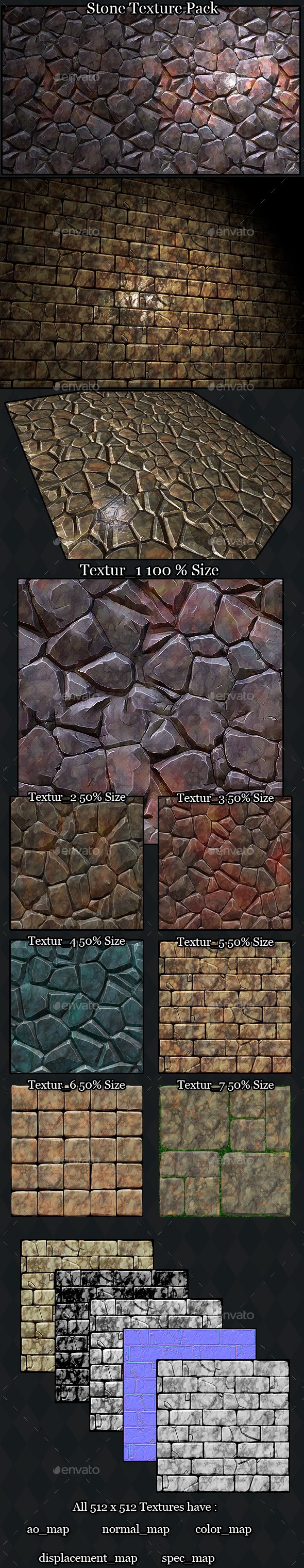 Stone Wall / Rock Floor Texture Tiles Pack - 3DOcean Item for Sale