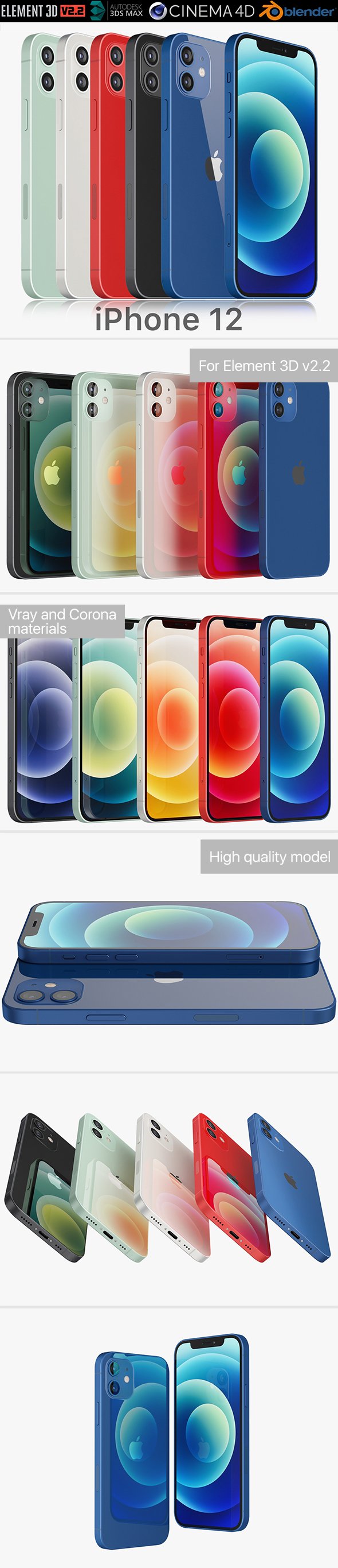 Apple iPhone 12 all colors - 3DOcean Item for Sale