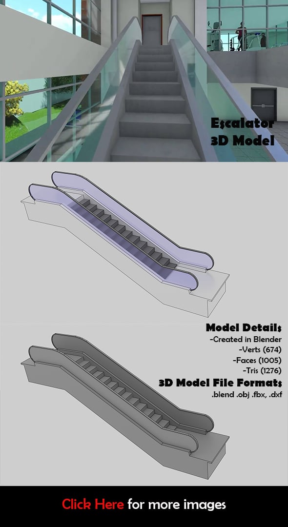Escalator 3D Model - 3DOcean Item for Sale