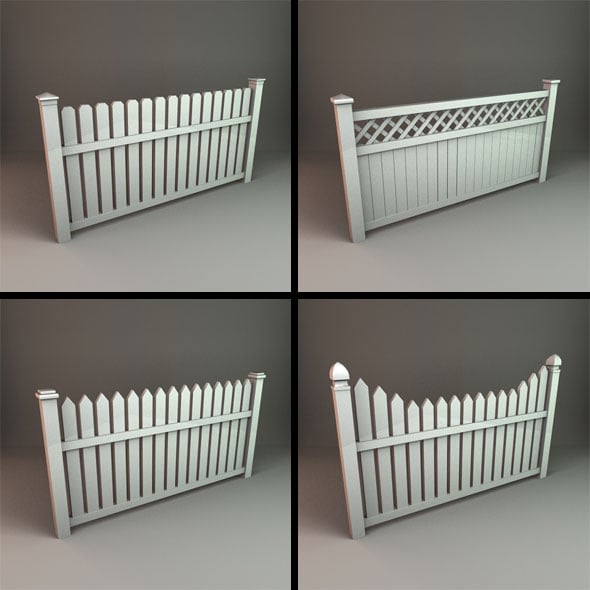 Wooden Picket Fence Panels - 3DOcean Item for Sale