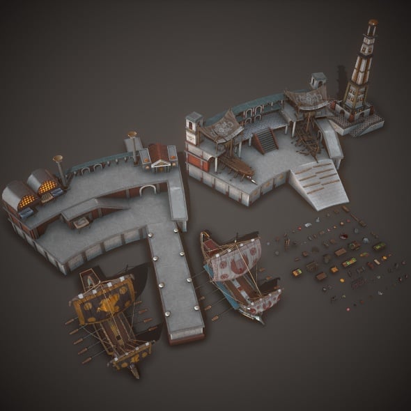 Seaport and Ship Pack - 3DOcean Item for Sale