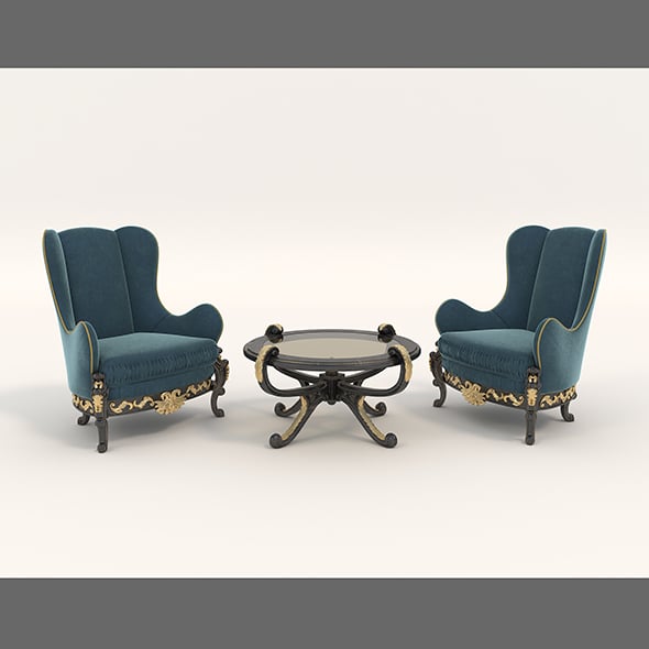 European Styte Armchair and Table Set - 3DOcean Item for Sale