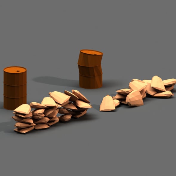Post Apocalyptic Sandbags and Barrels - 3DOcean Item for Sale