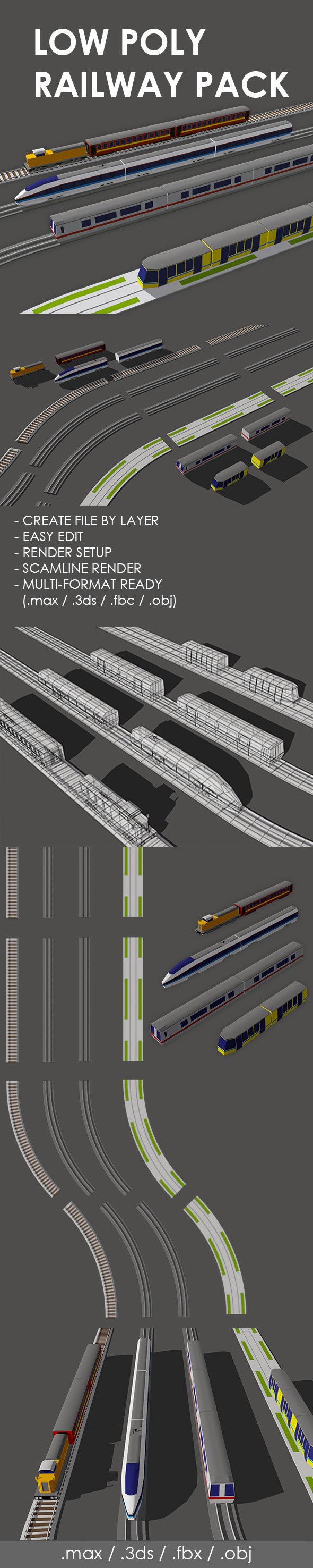 Low Poly Railway Pack - 3DOcean Item for Sale