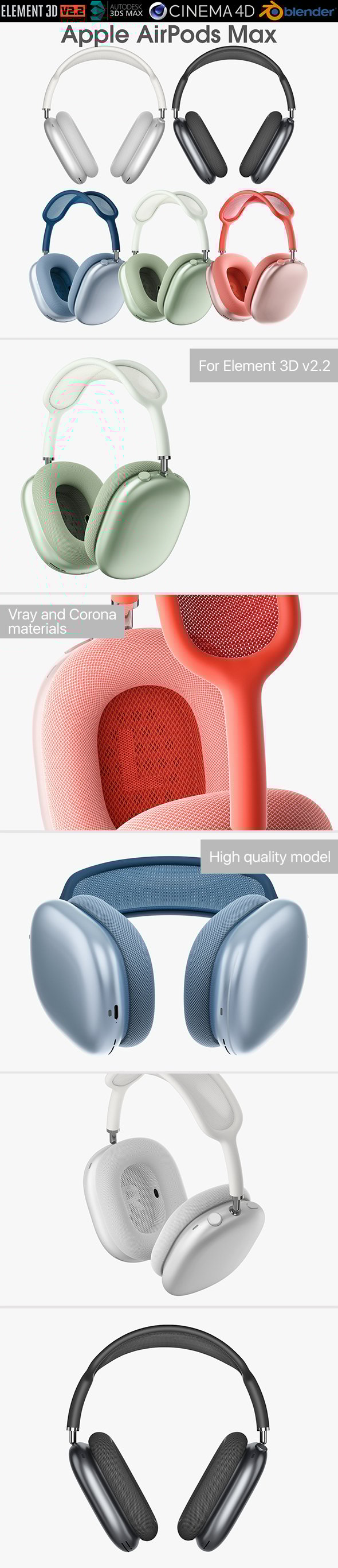 Apple AirPods MAX all colors - 3DOcean Item for Sale