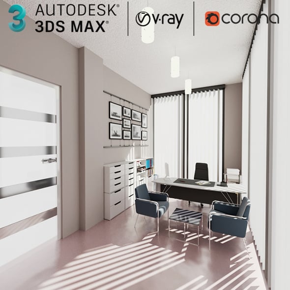 3D Office Interior Scene Max - 3DOcean Item for Sale