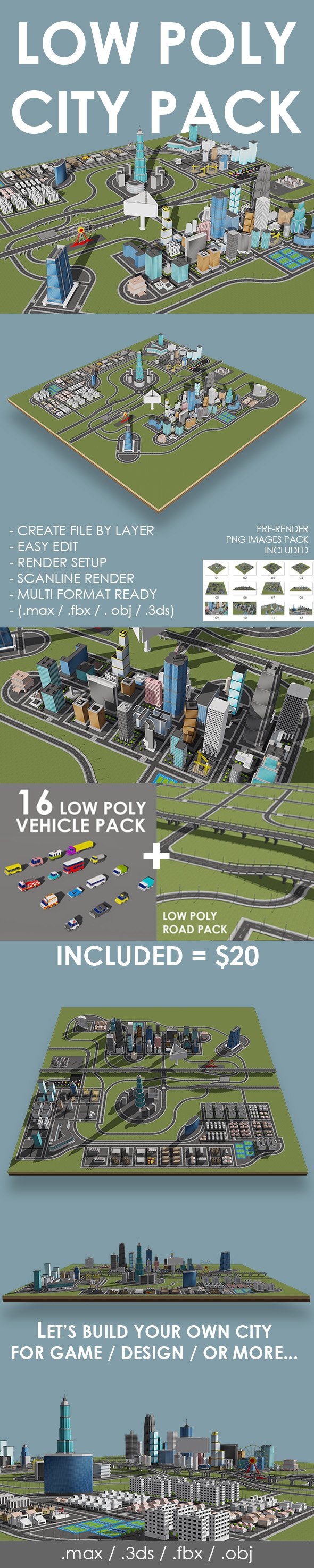Low Poly City Pack - 3DOcean Item for Sale