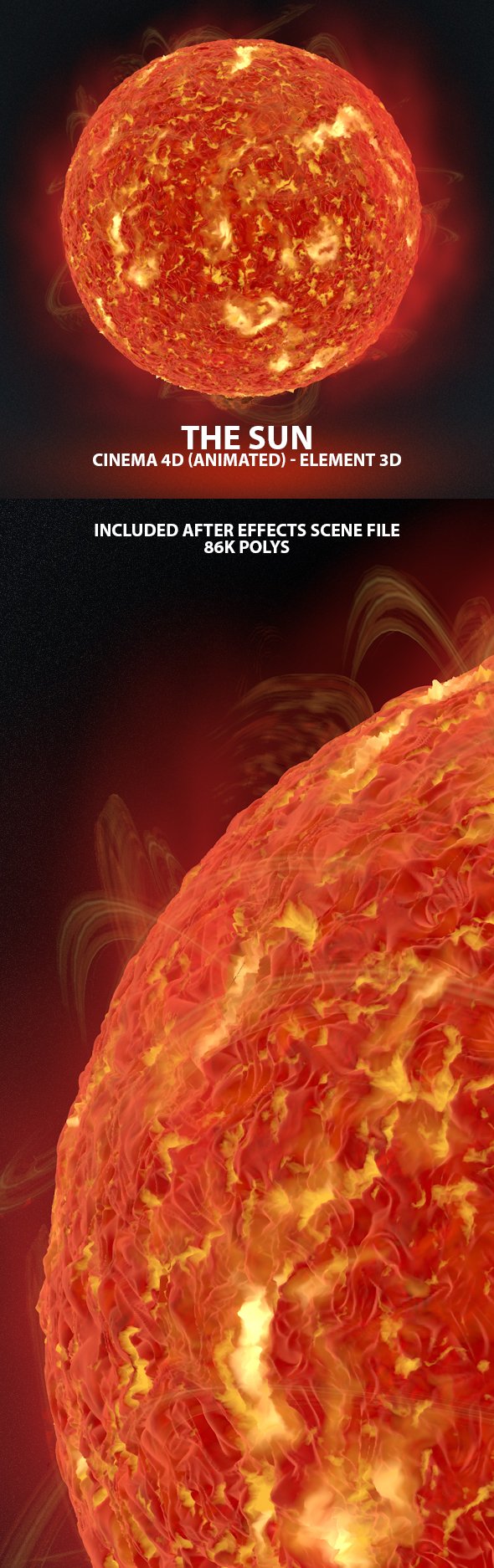 The Sun Animated 3D Model for Cinema 4D & Element 3D - 3DOcean Item for Sale