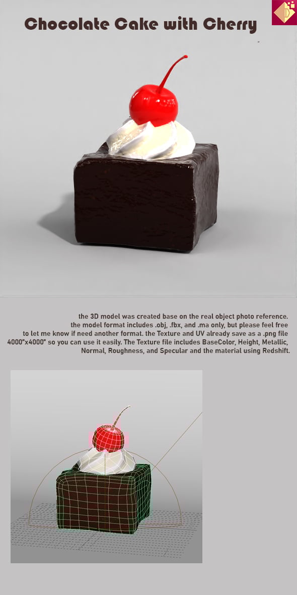 Chocolate Cake with Cherry - 3DOcean Item for Sale