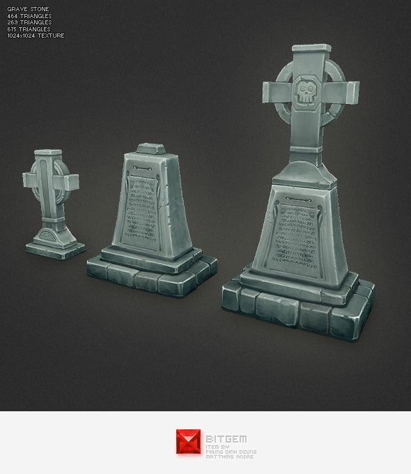 Low Poly Grave Stone 03 - 3DOcean Item for Sale