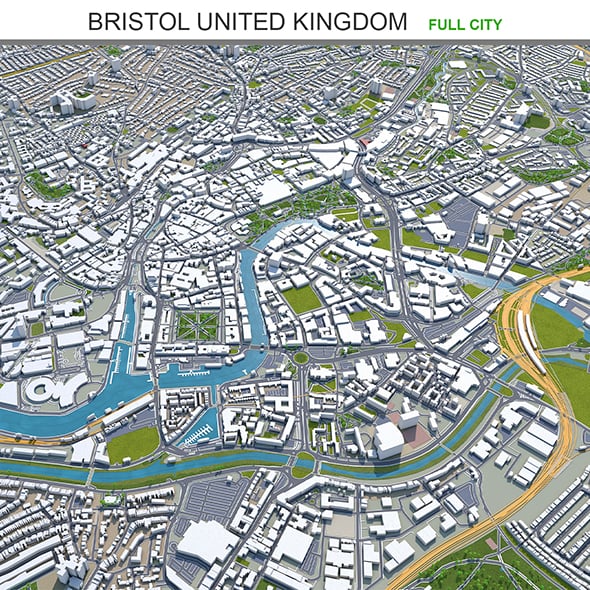 Bristol city United Kingdom 3d model 35km - 3DOcean Item for Sale