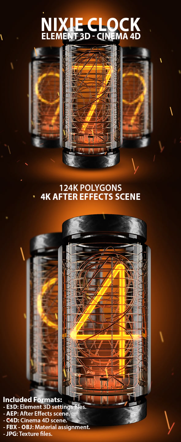 Nixie Clock for Element 3D & Cinema 4D - 3DOcean Item for Sale