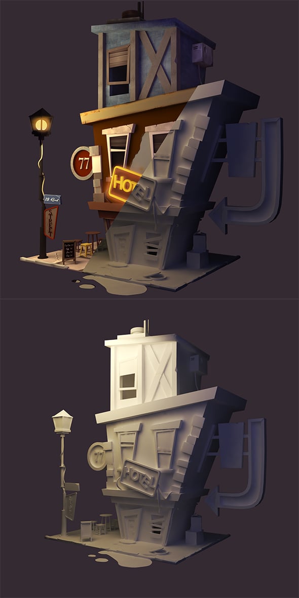 coffeshop street and hotel 3D - 3DOcean Item for Sale