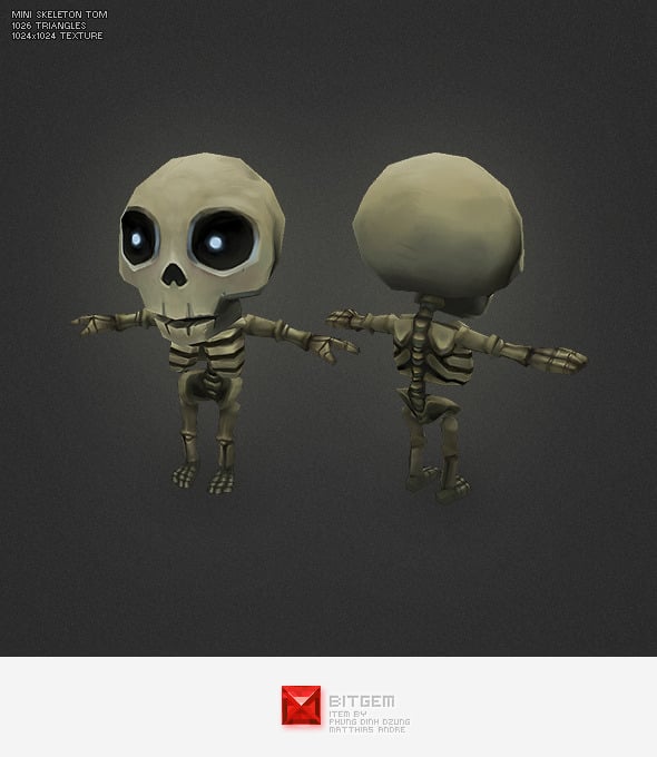 Low Poly Mini Skeleton Tom - 3DOcean Item for Sale