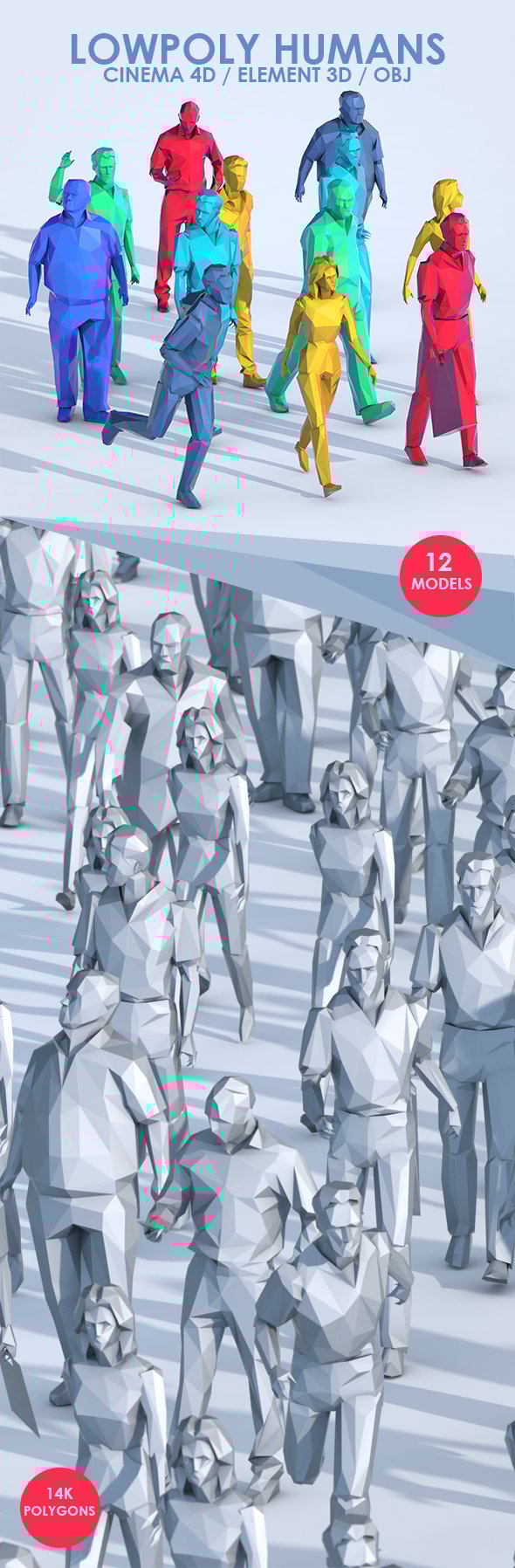 Low Poly People 3D Models for C4D & E3D - 3DOcean Item for Sale