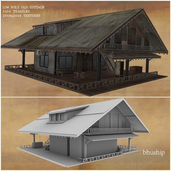 Low Poly Old Cottage 3D Model - 3DOcean Item for Sale