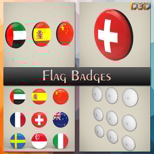 Flag Badges Collection - 3DOcean Item for Sale