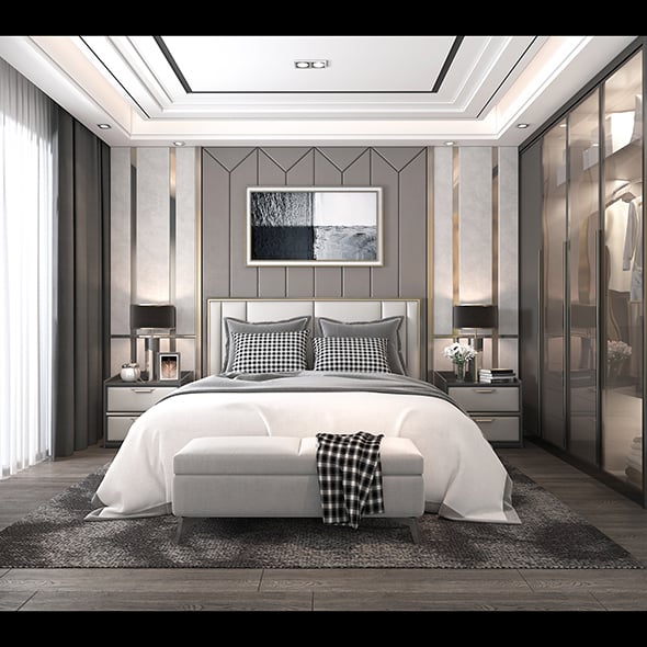 Modern Bedroom Interior Scene - 3DOcean Item for Sale