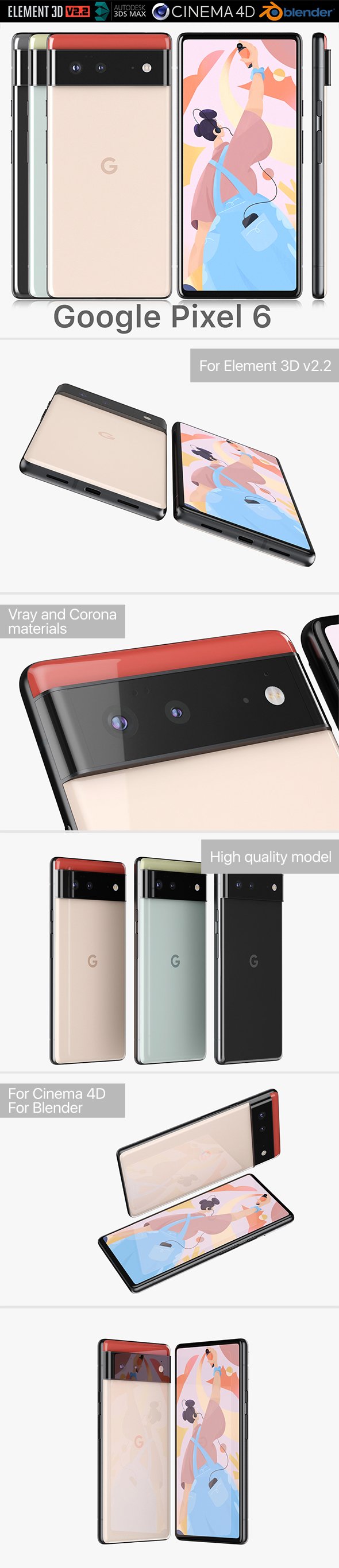Google Pixel 6 all colors - 3DOcean Item for Sale