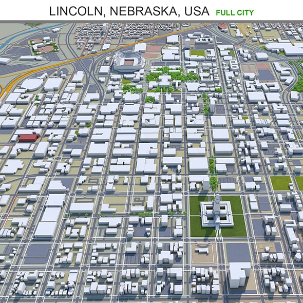 Lincoln city Nebraska USA 3d model 35km - 3DOcean Item for Sale