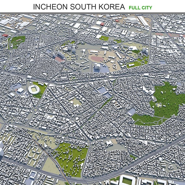 Incheon city South Korea 3d model 100km - 3DOcean Item for Sale