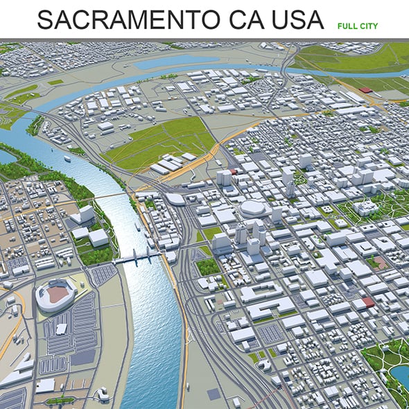 Sacramento California 3D Model 100km - 3DOcean Item for Sale