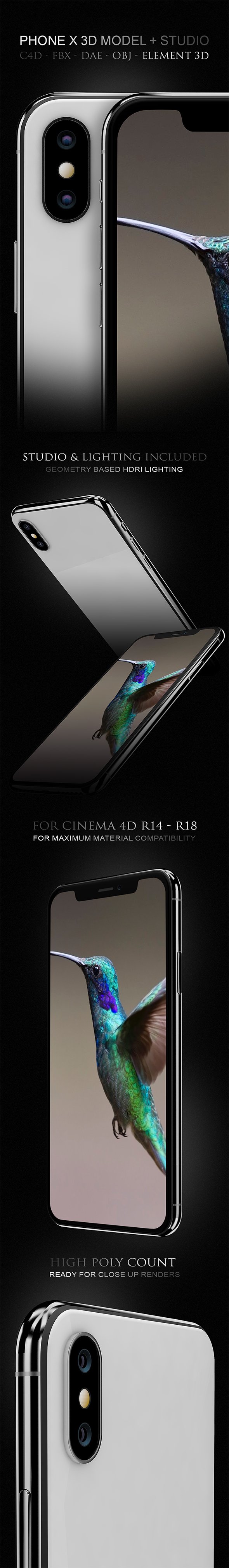 iPhone X 3D Model for Cinema 4D & Element 3D - 3DOcean Item for Sale