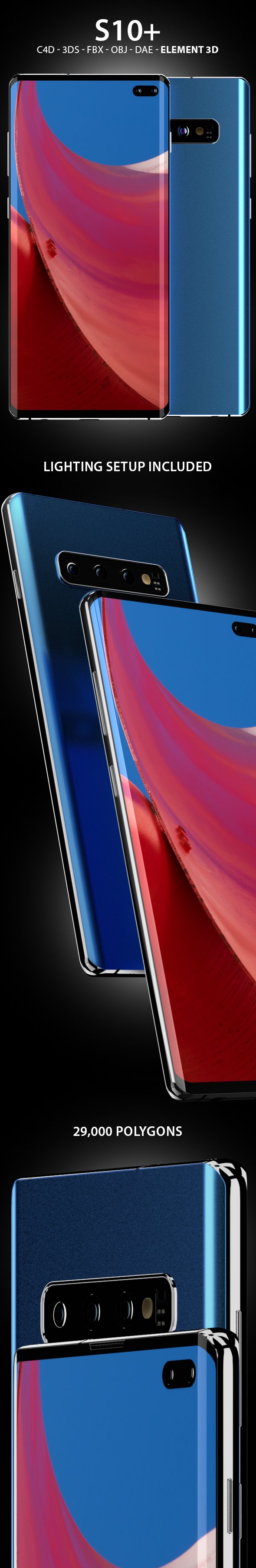Galaxy S10+ 3D Model for Element 3D - 3DOcean Item for Sale