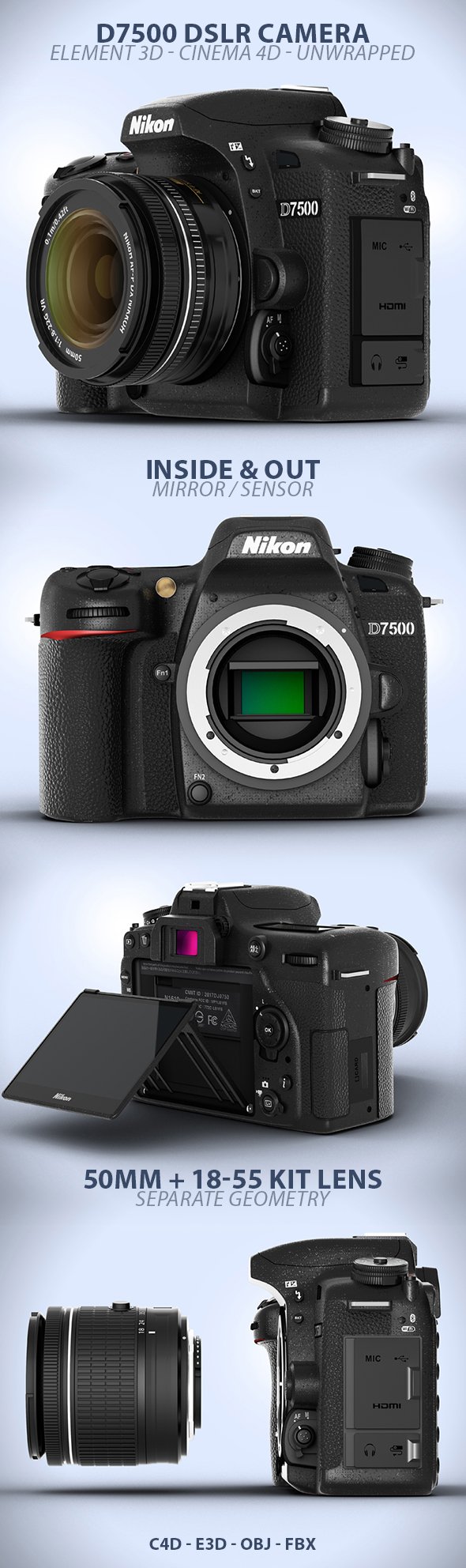 D7500 DSLR Digital Camera Element 3D Model - 3DOcean Item for Sale