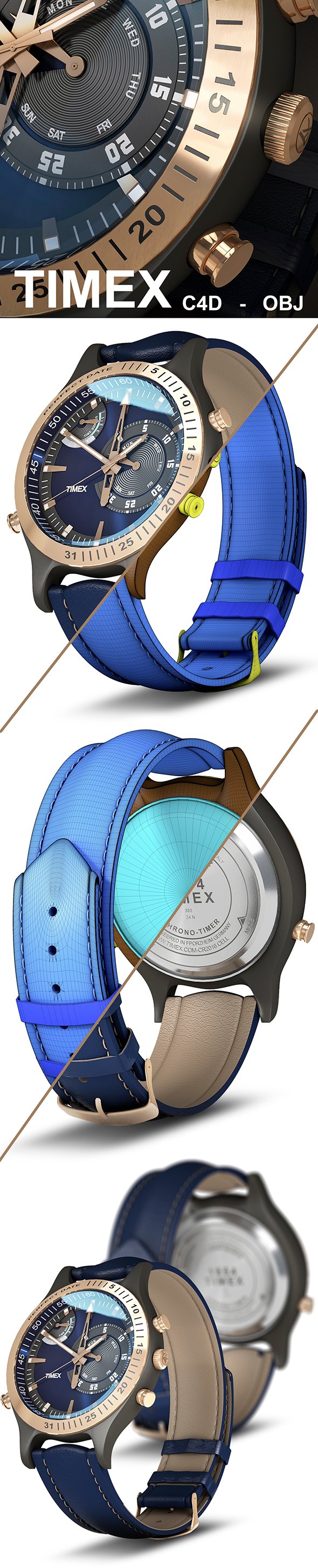 Timex Chronograph Detailed Watch 3D Model - 3DOcean Item for Sale