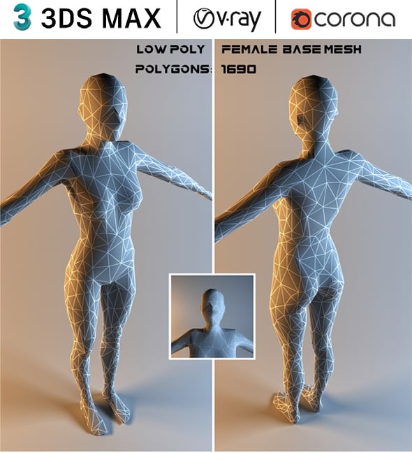Low Poly Base Mesh Female - 3DOcean Item for Sale