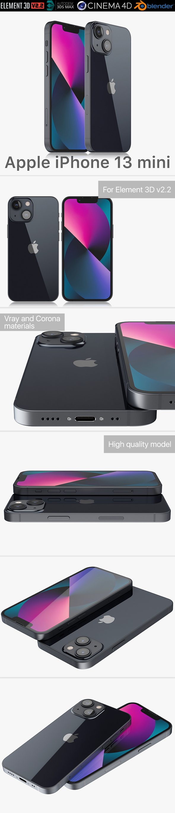 Apple iPhone 13 mini Midnight - 3DOcean Item for Sale