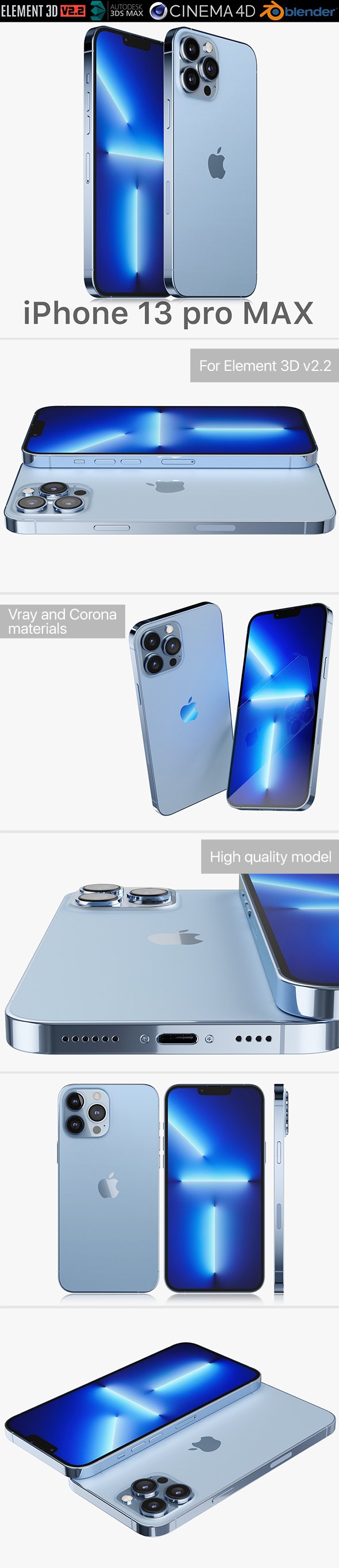 Apple iPhone 13 pro MAX Sierra Blue - 3DOcean Item for Sale