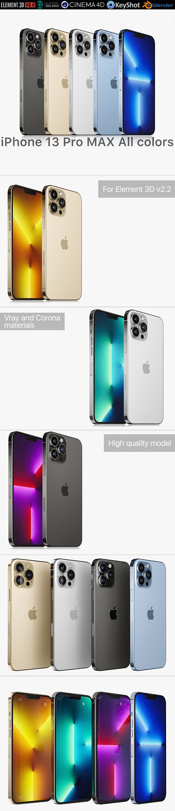 Apple iPhone 13 Pro MAX All colors - 3DOcean Item for Sale