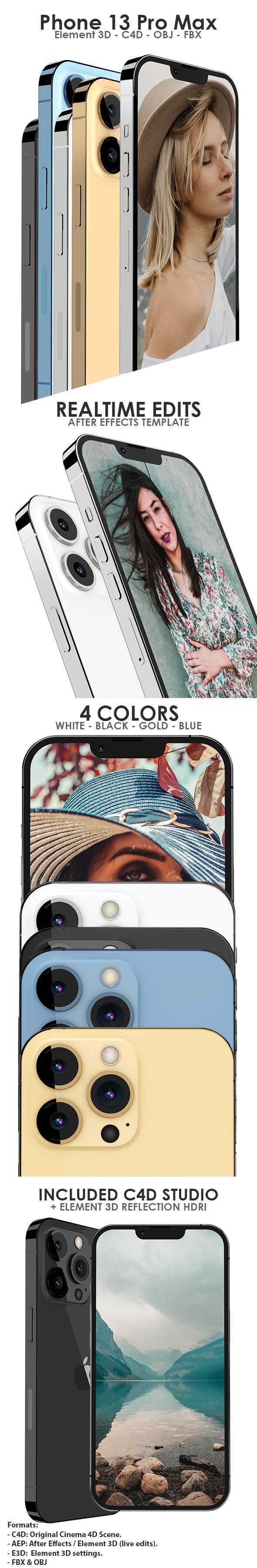 Element 3D iPhone 13 Pro Max - E3D & C4D - 3DOcean Item for Sale