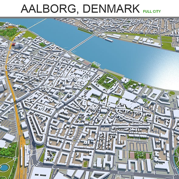 Aalborg City Denmark 3d model 30km - 3DOcean Item for Sale