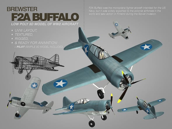 Brewster F2A Buffalo 3ds max model of WW2 aircraft - 3DOcean Item for Sale