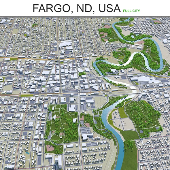 Fargo North city Dakota 3d model 40 km - 3DOcean Item for Sale