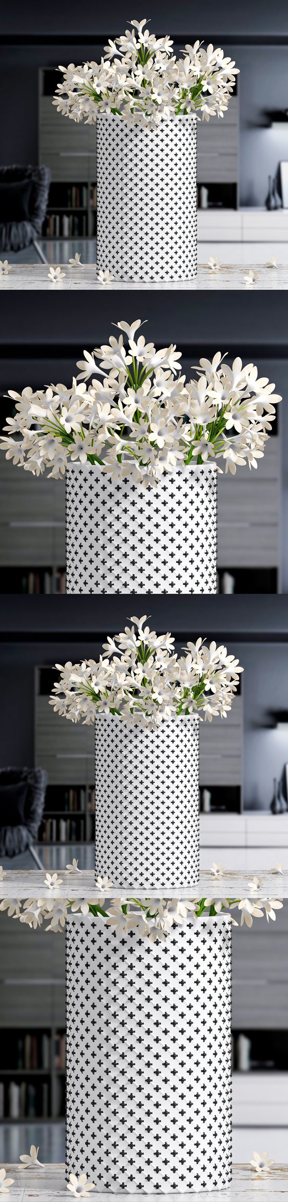 White Flower Vase - 3DOcean Item for Sale