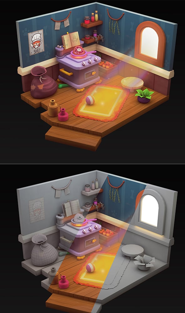 3d isometric kitchen - 3DOcean Item for Sale