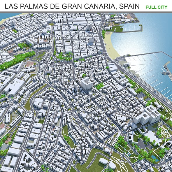 Las Palmas de Gran Canaria city Spain 3d model 40km - 3DOcean Item for Sale