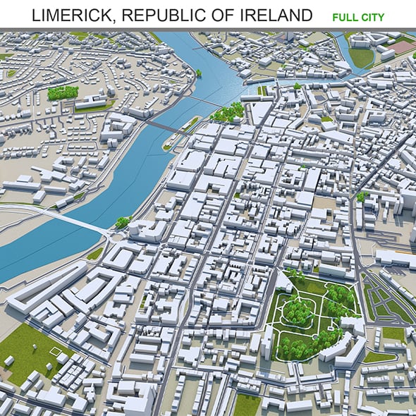 Limerick city Republic of Ireland 3d model 40km - 3DOcean Item for Sale