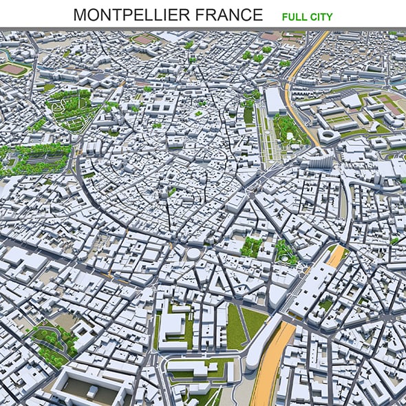 Montpellier city France 3d model 30km - 3DOcean Item for Sale