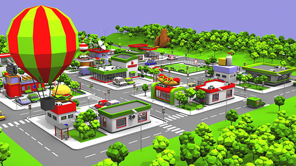 Cartoon Low Poly City - 3DOcean Item for Sale