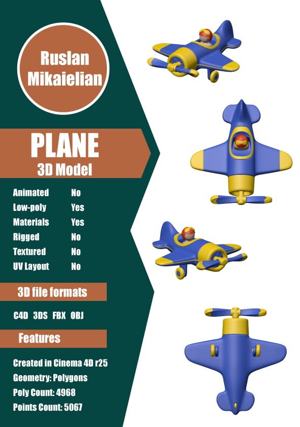 Cartoon Plane with Pilot - 3DOcean Item for Sale